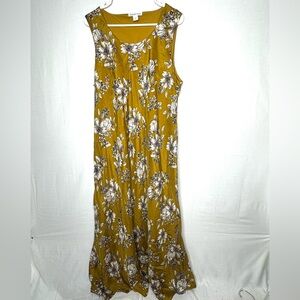 Coldwater Creek Womens Silk Maxi Dress Sleeveless Floral Mustard Flowy Church